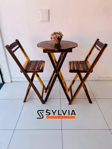 Conjunto bistrô dobrável envernizado