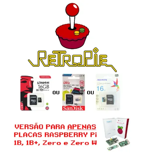 Sistema de Jogos Retro Cartão 16gb p/ Raspberry Pi Zero/W, 1B e 1B+