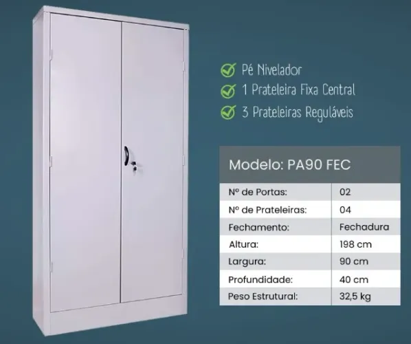 Armário de Aço com 02 Portas - PA90 FECH