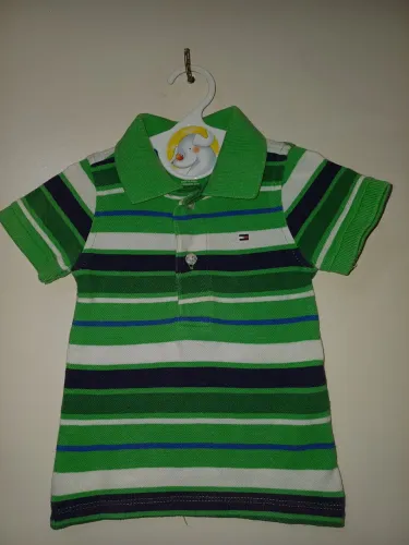 Camisa Polo baby Tommy Hilfiger,  verde, preta e branca, tam. 3-6 meses.