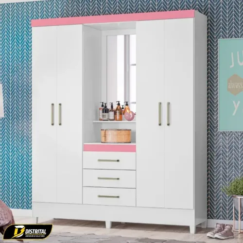 Guarda Roupa Capelinha Pérsia 4 Portas 3 Gavetas com Espelho Oferta