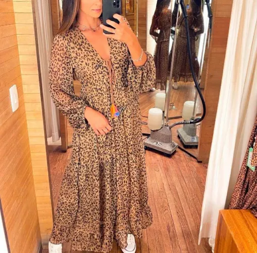 Vestido manga longa oncinha lurex Farm G
