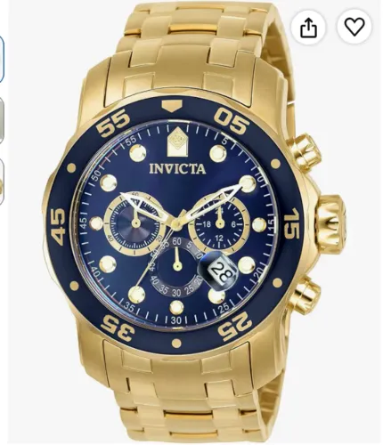 Invicta Relógio cronógrafo masculino Pro Diver Collection dourado lindo novo sem uso.