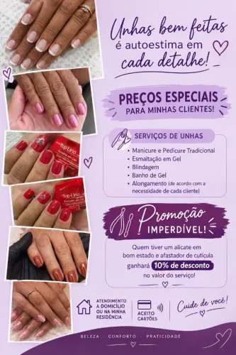 Serviços de unhas e sobrancelhas no conforto da sua casa.