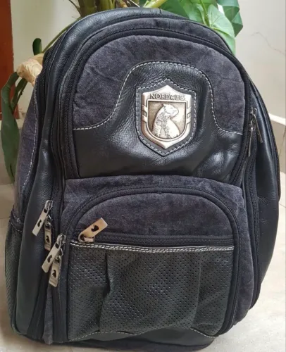 Mochila nordweg couro e lona marrom