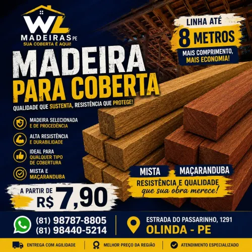 MADEIRA PARA COBERTA - MISTA E MAÇARANDUBA ATÉ 8 METROS | A PARTIR DE R$ 7,90