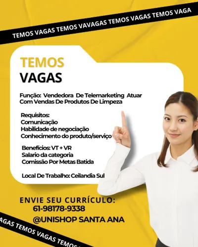 Vaga: Consultora de Vendas (Telemarketing Ativo)