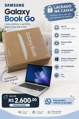 Notebook Samsung Galaxy Book Go 14" Full HD 4GB RAM 128GB SSD/UFS - Lacrado na Caixa!