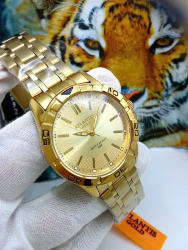 Relógio masculino atlantis prova dágua banhado a ouro de 199 por 100 novo