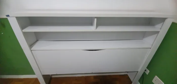 Cabeceira de casal com nicho e baú, branca, mdf