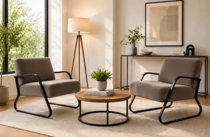 Conjunto de 2 Poltronas Decorativas - Estilo Industrial | Cinza