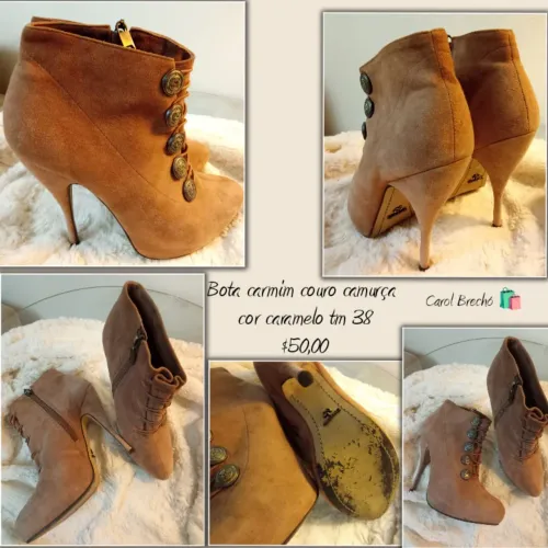 Bota carmim couro camurça cor caramelo