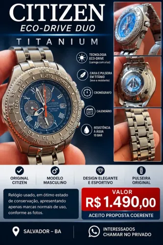 Vendo relógio Citizen Eco-Drive Duo Titanium, elegante, esportivo em titânio.