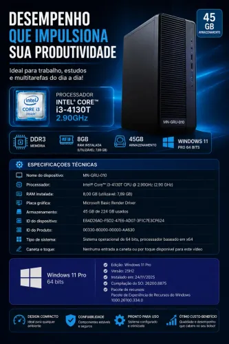 PC Lenovo thinkcare core I3 - Novo