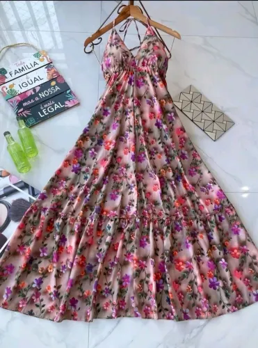 vestido longo 3D multicolorido tamanho único 36/42 com elástano 