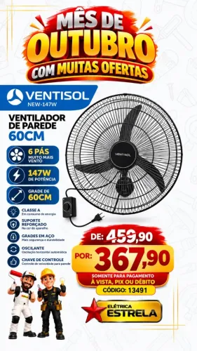 Ventilador de Parede Ventisol 60cm NEW-147W