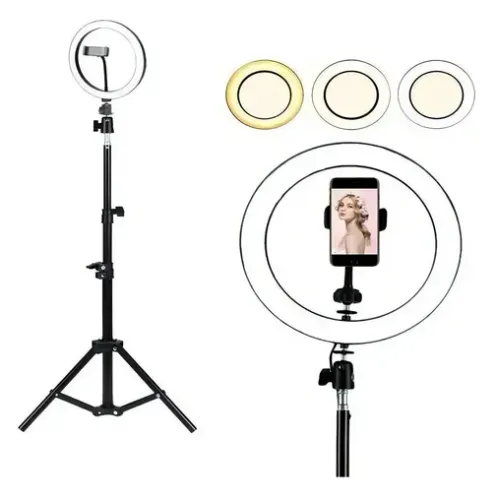 Ring Light Led Dimerizável 10w Com Tripé Usb Ring Fill Light 26cm Preto Preto