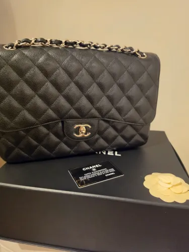 Chanel double flap jumbo couro caviar original e impecavel