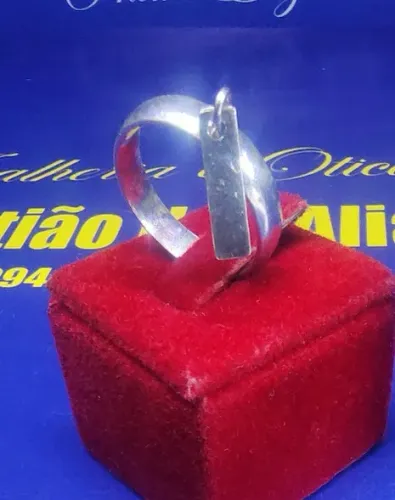 Anel Plaqueinha Gravar nomes Feminino Prata 950 Peso 3 Gramas Aro 5 mm
