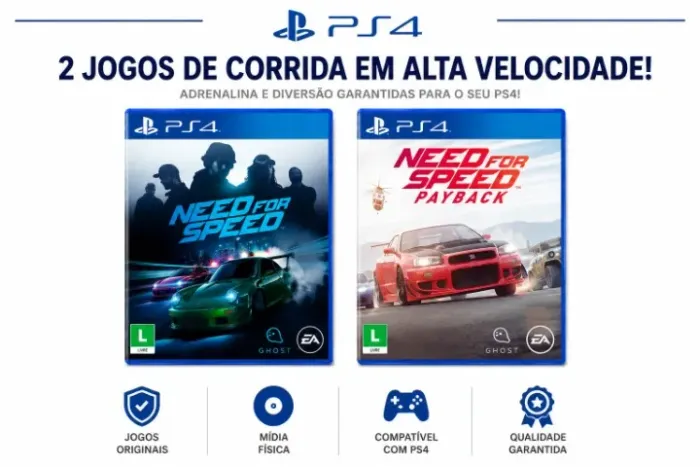 PlayStation 4 Pacote 2 Jogos: Need for Speed + Need for Speed Payback | PS4