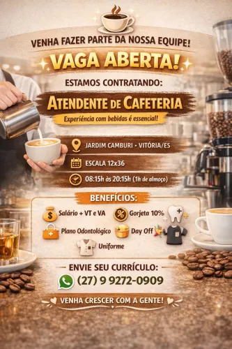 Vaga Atendente Cafeteria- CLT 