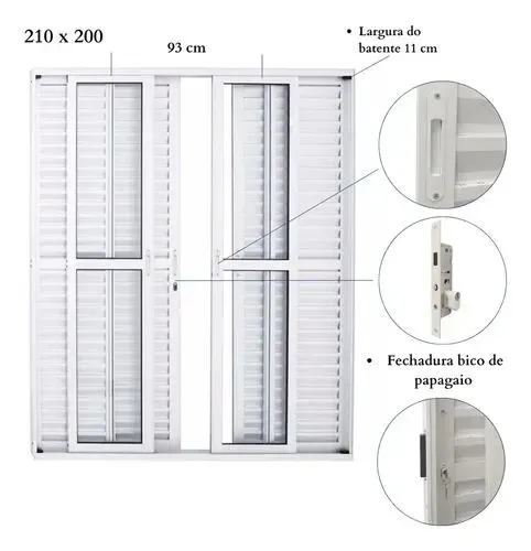 Porta Balcão 6f Aluminio branca 2,10x2,15 L25 conservadíssima ventilada tipo veneziana 