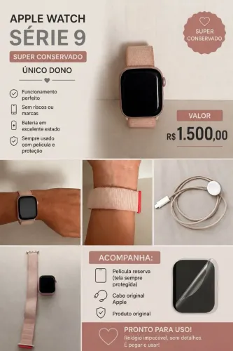 Apple Watch Série 9 41mm em estado impecável, super conservado e único dono.