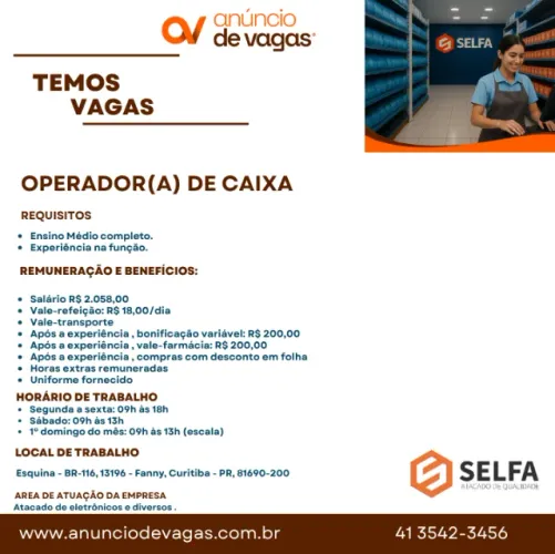 Operador(a) de caixa - Selfa Atacado 