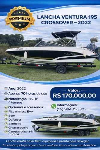 Lancha ventura 195 Crossover apenas 70 horas 