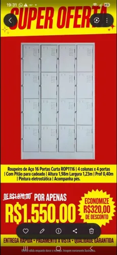 Roupeiro de aço Guarda Volume 16 portas