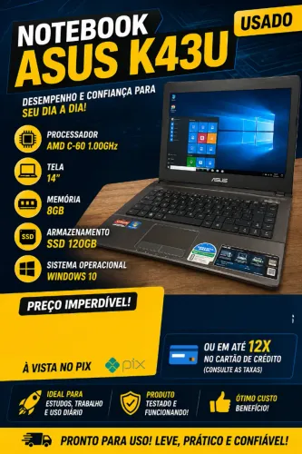Notebook Asus K43u (usado) 8gb ssd 120gb