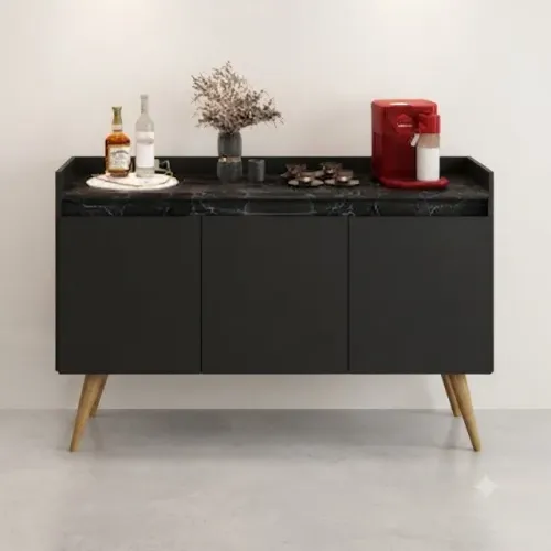 Buffet Marmorizado 3 portas Preto/Marmore Preto Novo!