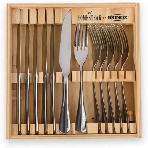 Faqueiro Brinox P/churrasco 12 Pcs Estojo Madeira Homesteak Prateado