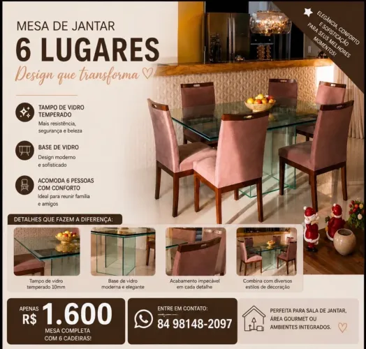 Mesa de vidro com cadeiras