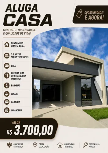 Casa para alugar 3 suites condominio fechado Vitoria Regia churrasqueira Castanhal PA 3700
