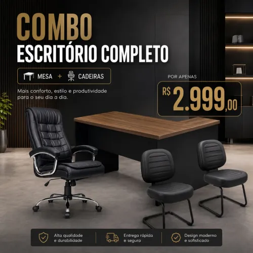 KIT MESA E CADEIRAS PARA ESCRITORIO LOJA IKONOFFICE 