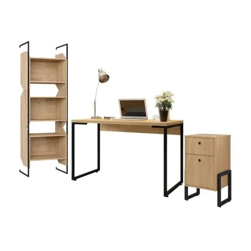Kit pra escritório Estante Soul com Mesa industrial Soft e Gaveteiro Work