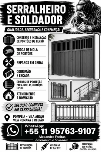 Serralheiro e Soldador - Portões sob medida, corrimão , grade de proteção