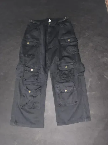 Calça Cargo Streetwear Multi-Pocket Preta - Etiqueta XXL (Veste G)