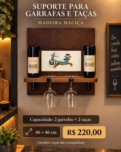 SUPORTE DECORATIVO PARA GARRAFAS E TAÇAS