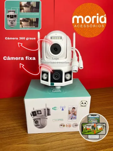 Câmera Wi-Fi IP66 com Ângulo Lente Dupla Visão Noturna Full HD Alerta no Celular 