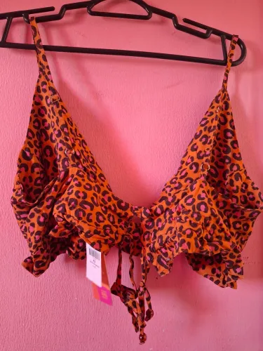 Cropped Fille Denim Animal Print com Babados Tam. 42 Novo