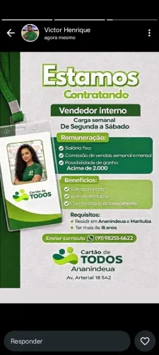 Cartão de Todos Vaga Vendedor