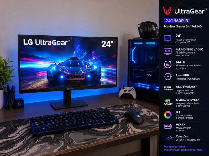 Monitor LG Ultragear 24" 144hz IPS (NOVO - LACRADO)