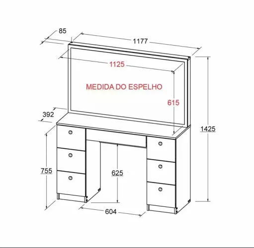 Penteadeira e prateleiras