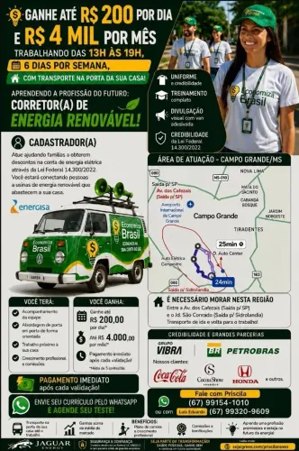 Excelente oportunidade de meio período na saída para SP e Sidrolandia