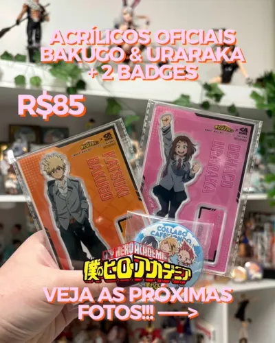 ACRÍLICOS OFICIAIS BAKUGO & URARAKA + 2 BADGES