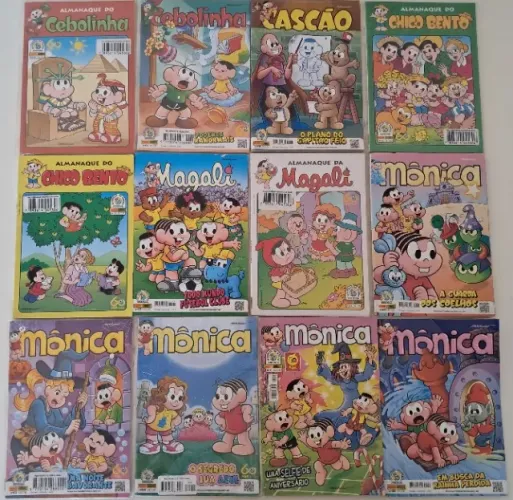 Gibi HQ Turma da Mônica, Chico Bento, Cebolinha, Cascão, Magali - Kit lote com 12 Revistas