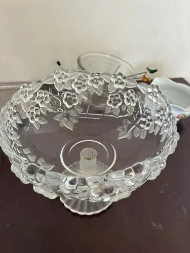 fruteira/centro de mesa de vidro prensado com pé
