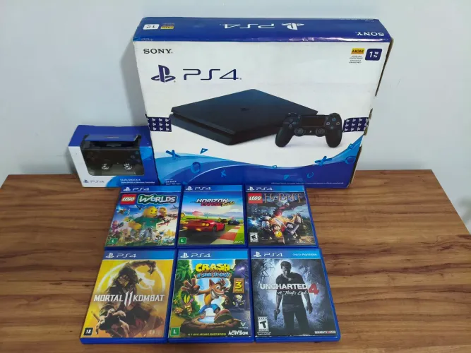 PS4 SLIM 1TB C/6 JOGOS 1 CONTROLE 1 CÂMERA GAME ZERADO